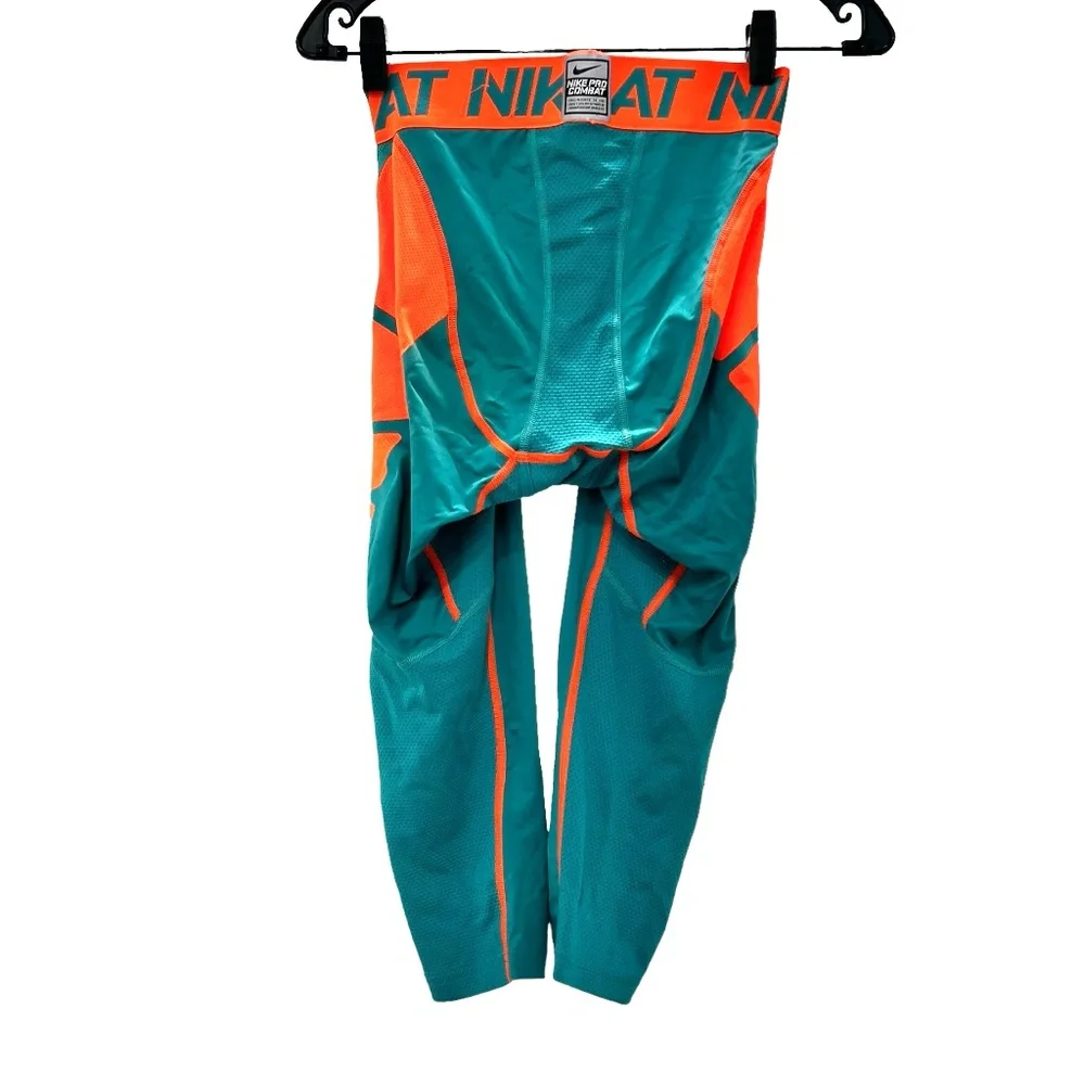 NIKE PRO COMBAT COMPRESSION 3/4 LEGGINGS MIAMI DOLPHINS COLORS - AQUA AND ORANGE
